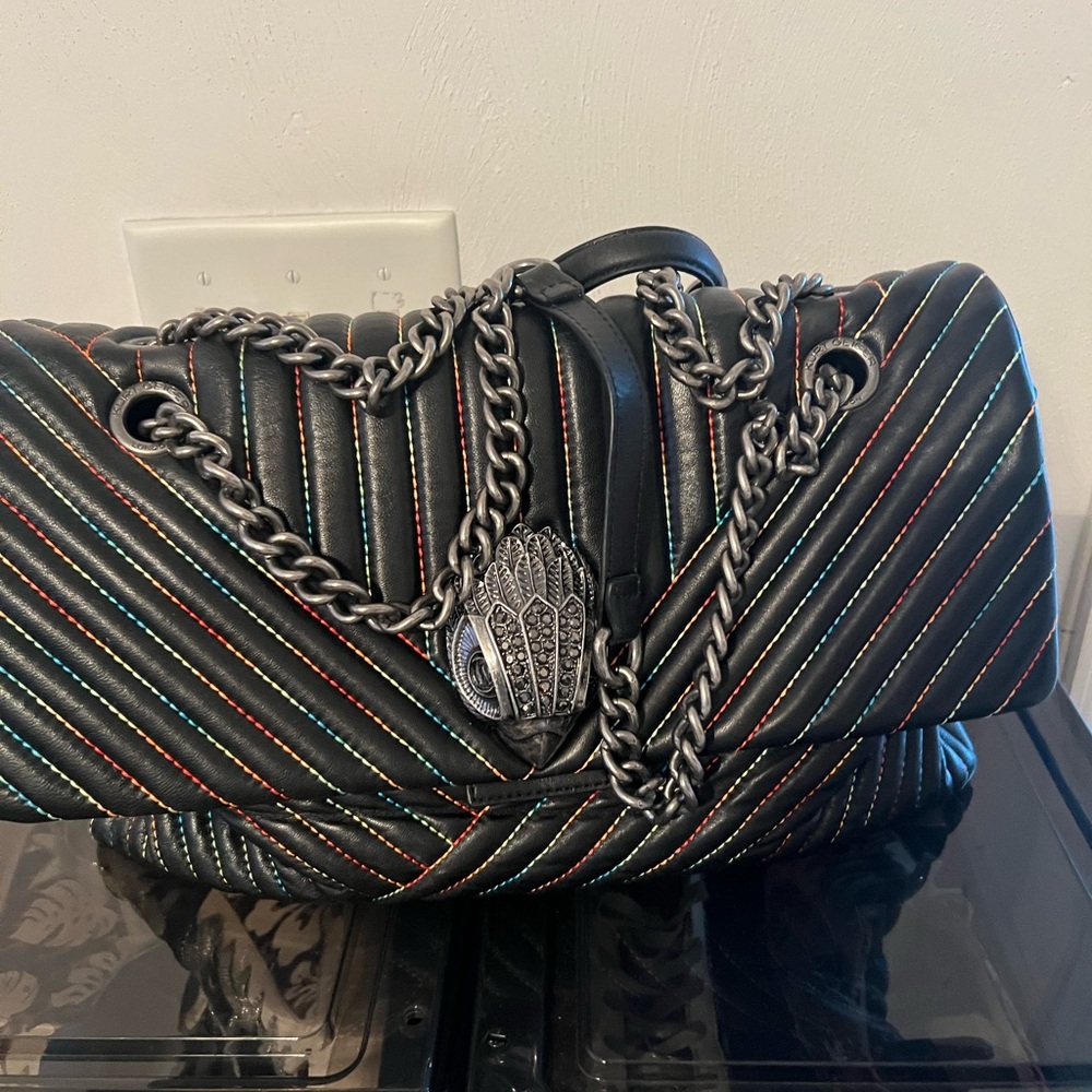 Kurt Geiger Black Quilted Shoulder Bag with Multicolor Stitching - Picture 5 of 10
